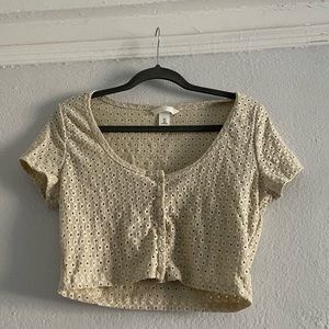 Tan eyelet cropped top